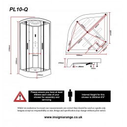 Cabina dus cu hidromasaj si sauna model PL10-QCF-TG-S 100 x 100 cm