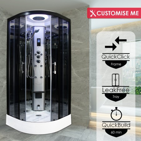 Cabina dus cu hidromasaj si sauna umeda model PR8-QBF-TG-S 80x80 cm
